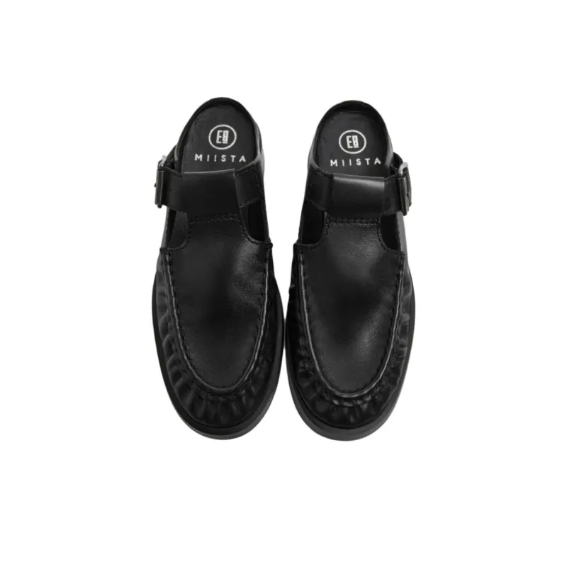 MIISTA Rubber Sole Quiet Closed Toe Slippers 2.5cm Women's Black-2