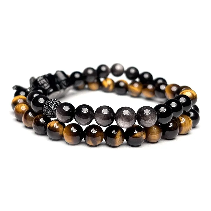 MOUNTAINS AND MANS Natural Obsidian New Chinese Style Stackable Good Luck Beaded Bracelet Men's-2