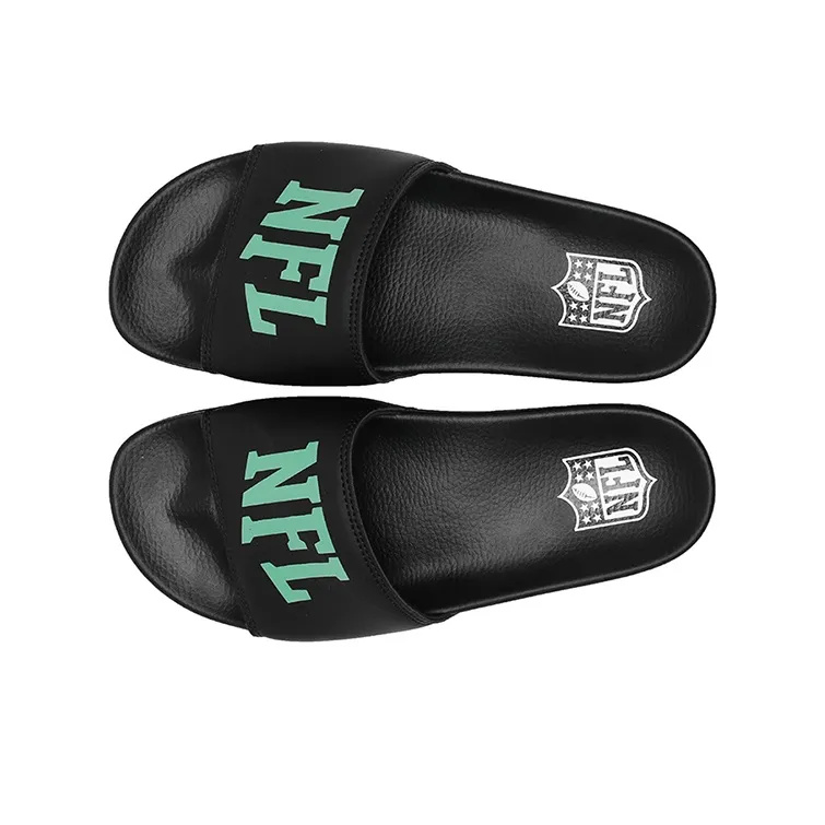 NFL Cushioning Slip Resistant Abrasion Resistant Odor Resistant Quiet Slide Slippers Men's Black-3
