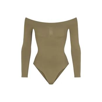SKIMS SEAMLESS SCULPT OFF THE SHOULDER BRIEF BODYSUIT Bodysuits Women's ARMY/Army Green