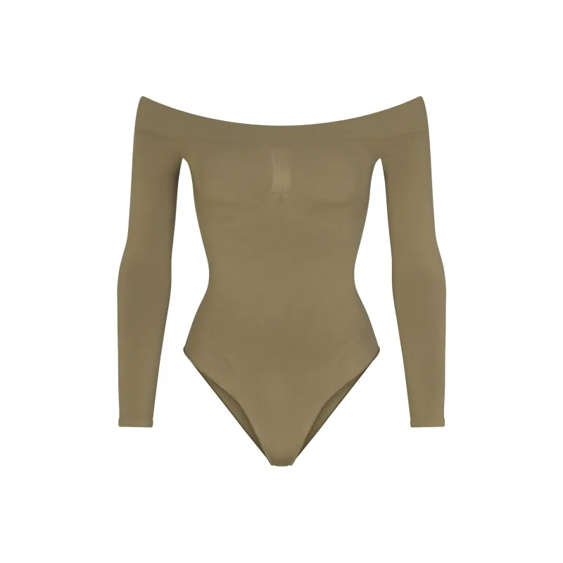SKIMS SEAMLESS SCULPT OFF THE SHOULDER BRIEF BODYSUIT Bodysuits Women's ARMY/Army Green-0