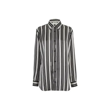 FENDI Striped Collared Long Sleeve Shirt
