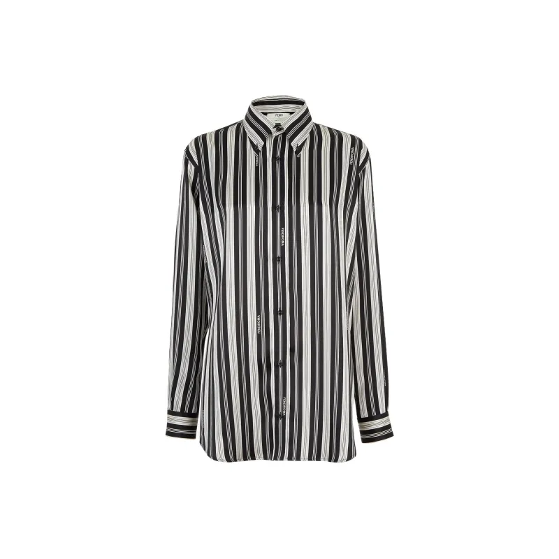 FENDI Striped Collared Long Sleeve Shirt-0