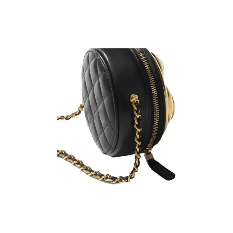 CHANEL Lambskin One Shoulder Crossbody Clutch Women's Gold & Black-5