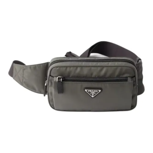 PRADA Leather Fanny Pack Men's Gray