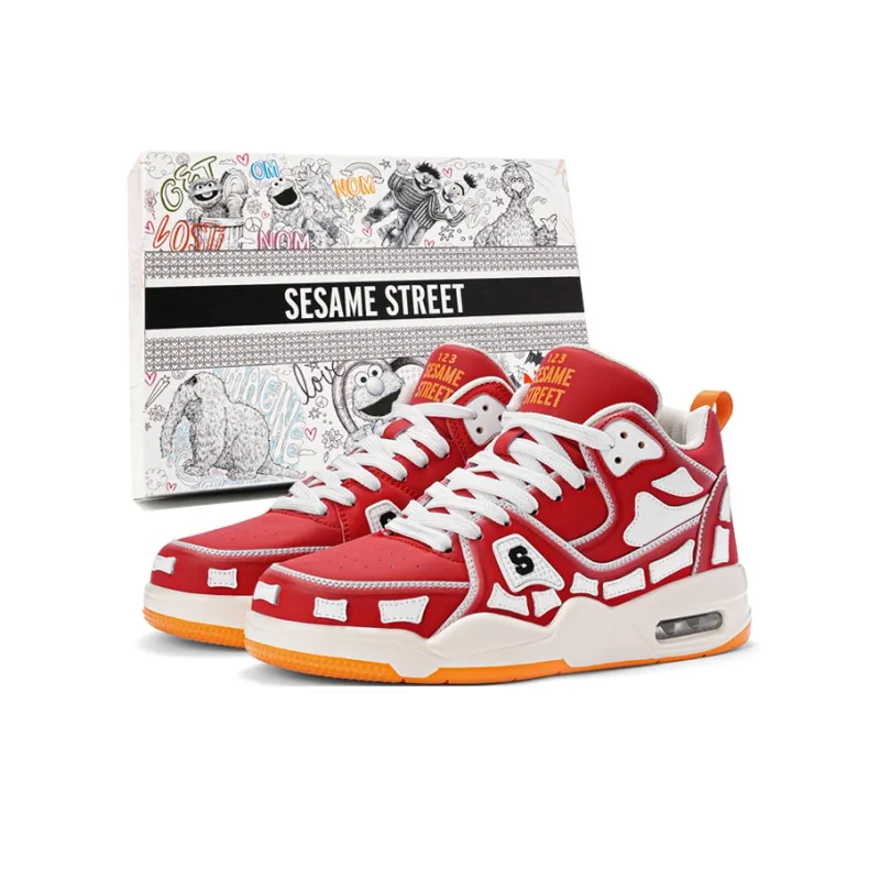 SESAME STREET Skateboard Shoes Unisex Mid Top China Red/Classic Black White-0