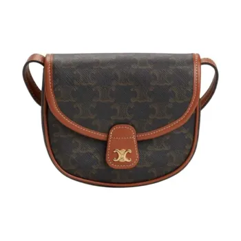 CELINE Besace Triophee Canvas With Calfskin Shoulder Bag Mini Women's Brown