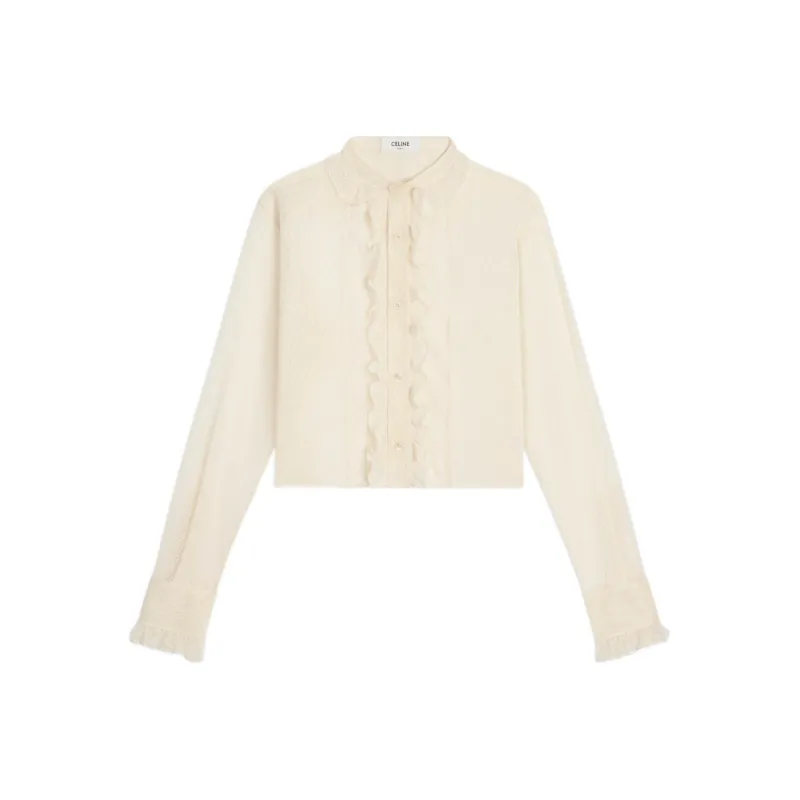 CELINE Romy Cropped Shirt In Lace And Cotton-0