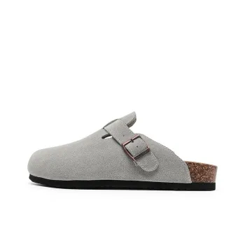 ΛOLUNKΛ Cork Sole Odor Resistant Abrasion Resistant Slip Resistant Closed Toe Slippers Unisex Gray