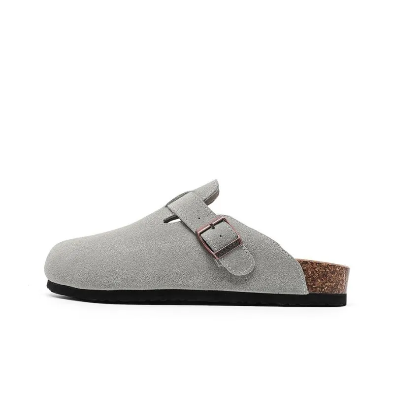 ΛOLUNKΛ Cork Sole Odor Resistant Abrasion Resistant Slip Resistant Closed Toe Slippers Unisex Gray-0