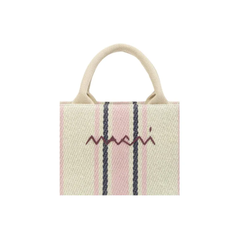 MARNI Jute Tote Bag, Shopping Bag, Shoulder Bag, Handbag Women's Silk White & Macaron Color & China Blue-3