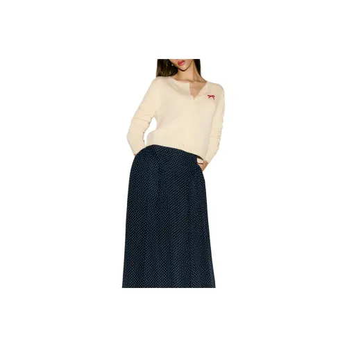 REFORMATION Clara Cashmere Crew Cardigan Cashmere Sweater Women's Bowknot Beige