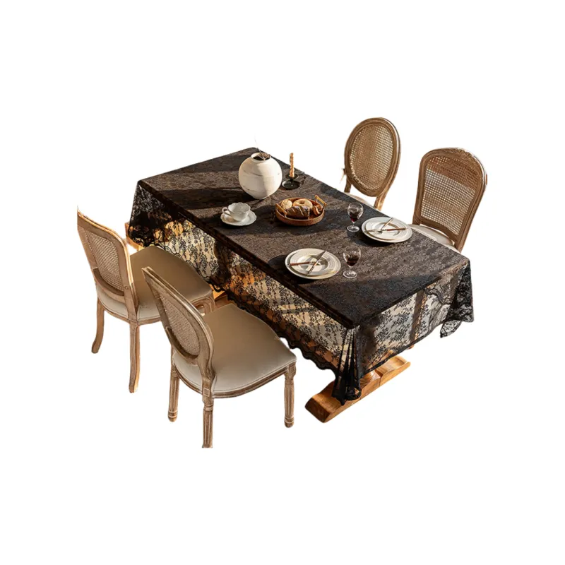 Yalu Alice Oli Lace Gauze Tablecloth With Cut Out Lace Design-31