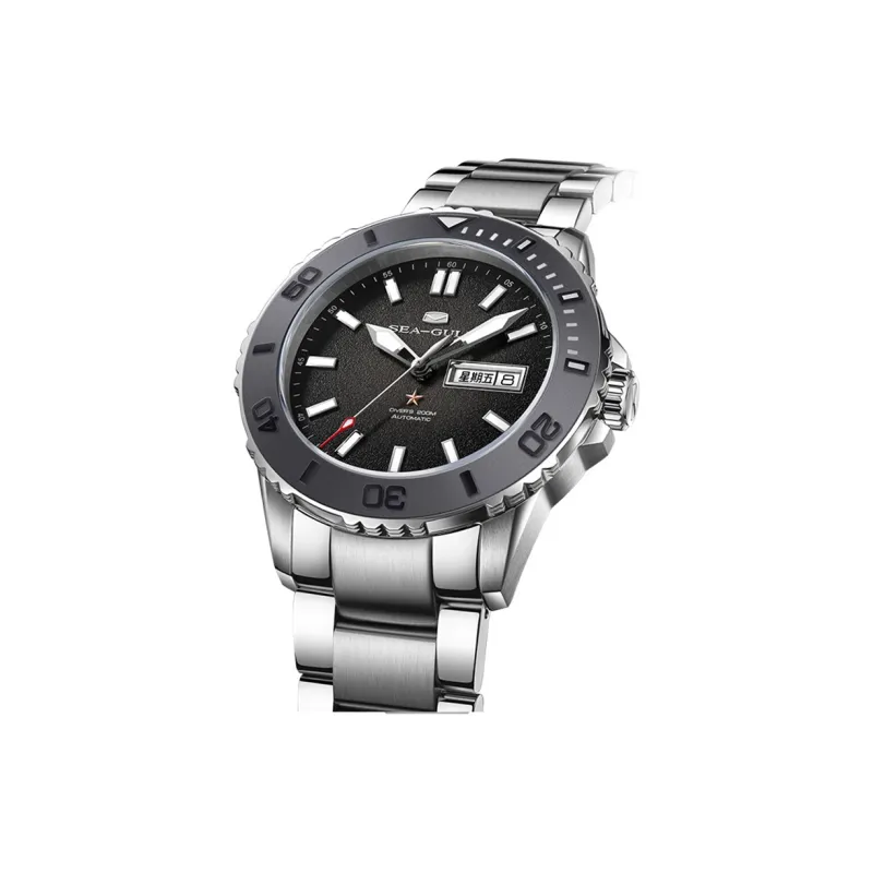 Sea Gull Ocean Mechanical Movement Steel Strap Watch Men's Watches Black Dial-1