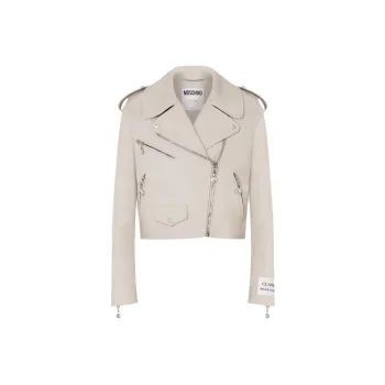 MOSCHINO Jewels Nappa Leather Biker Jackets Coats Women's White