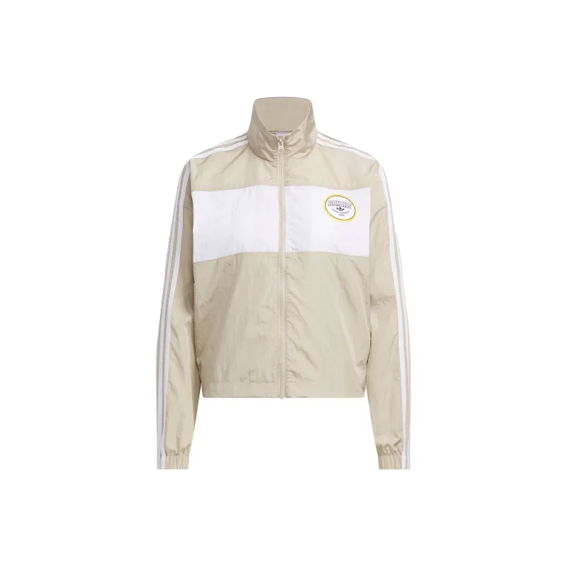 Adidas Originals American Vintage Preppy Style Stand Collar Jacket Women's Beige Umber-0