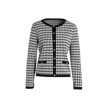 QIAOWANNI Knitwear Women's Gold Brocade Black White Geometric Pattern