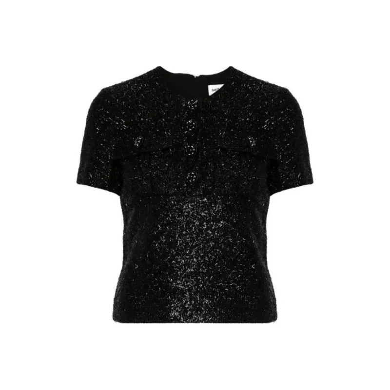 Self portrait Tinsel Boucle Top-0