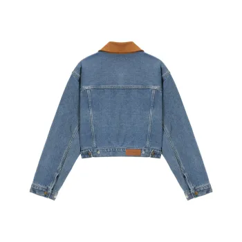 UNVESNO Jackets Women's Brown Velvet Leather & Denim Blue, Cropped
