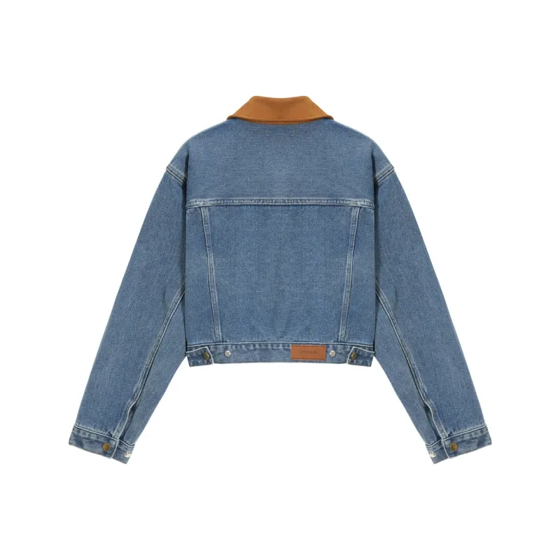 UNVESNO Jackets Women's Brown Suede & Denim Blue, Cropped-0