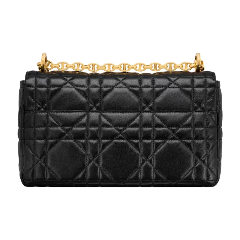 DIOR Caro Sheepskin Shoulder Bag Medium Size Women's Black-3