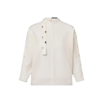 LOUIS VUITTON Monogram Lavaliere Button Sleeve Blouse Shirt Women's White