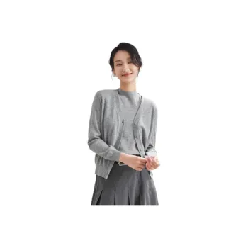 MIHUANG Cashmere Sweater Women's Light Gray Silver Thread