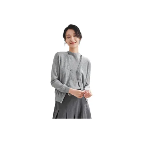 MIHUANG Cashmere Sweater Women's Light Gray Silver Thread