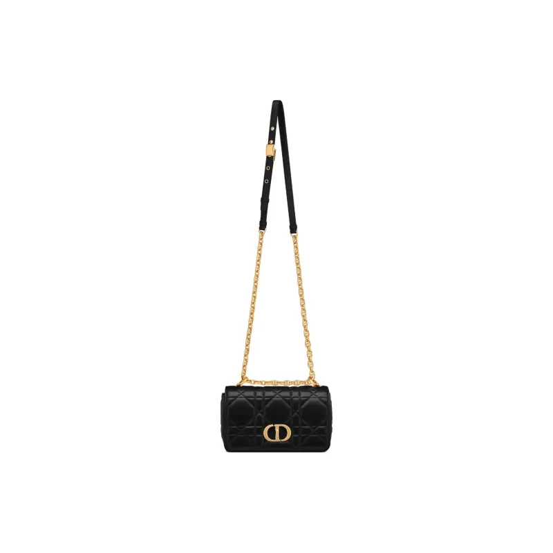 DIOR Caro Sheepskin Shoulder Bag Small Size Women's Black-1