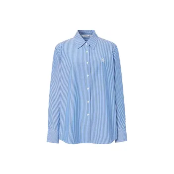Hopeshow Shirt Women's White Base With Blue Stripes