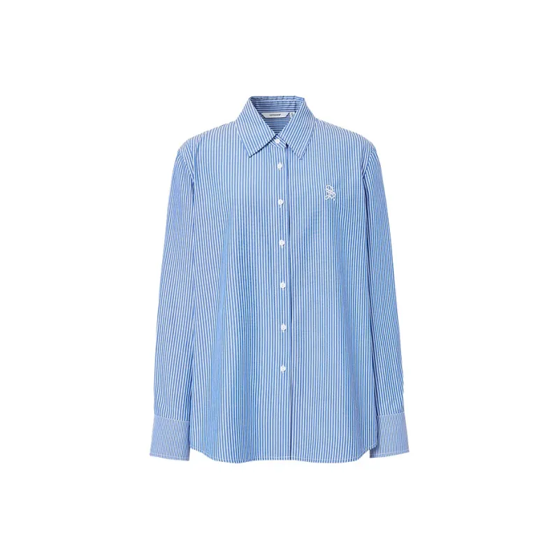 Hopeshow Shirt Women's White Base With Blue Stripes-0