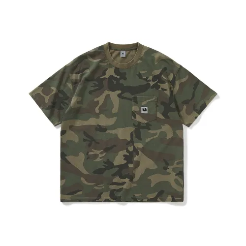 714STREET 300G Heavyweight 100% Cotton Skin Friendly Moisture Wicking Pocket Short Sleeved T Shirts Unisex Camouflage