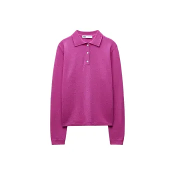 ZARA Polo Shirt Women's Dark Purple Red