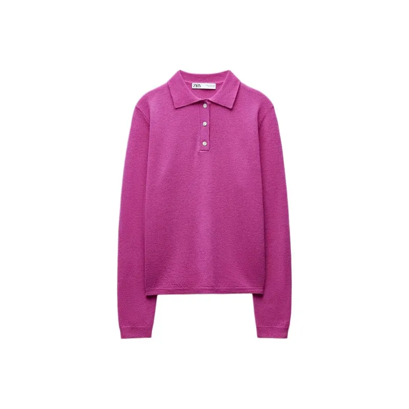 ZARA Polo Shirt Women's Dark Purple Red-0
