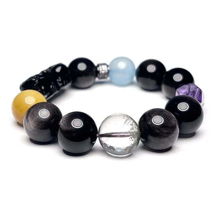 MOUNTAINS AND MANS Natural Obsidian New Chinese Style Luxury Good Luck Beaded Bracelet Men's-3