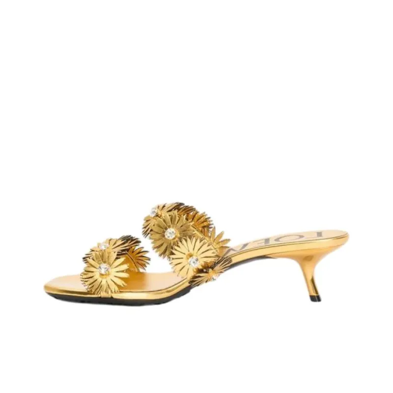 LOEWE Petal Rubber Sole Slip Resistant Slide Slippers 4.5cm Women's Gold-0