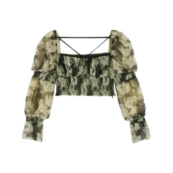 Bebe FW23 Chiffon Shirts Women's White Green