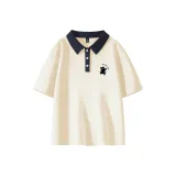 Beige Navy Blue Collar