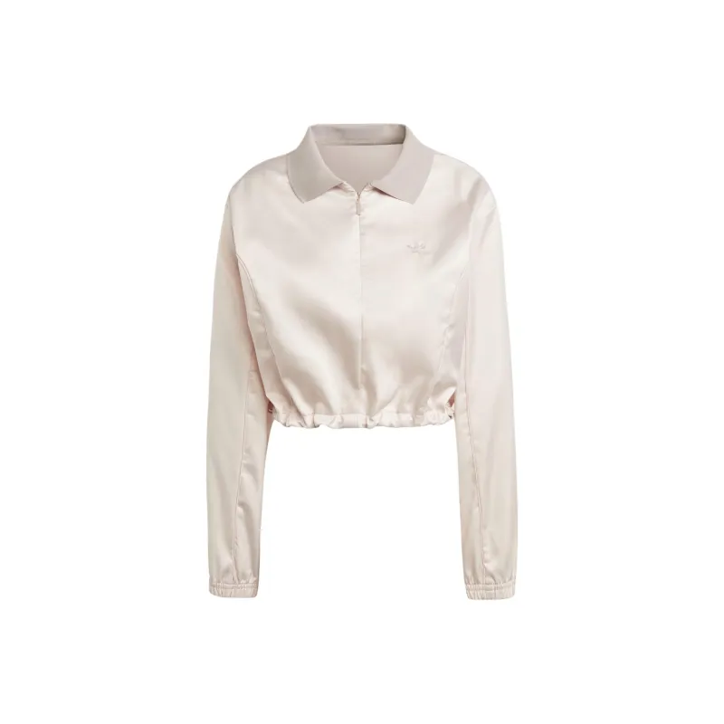 Adidas Satin Half-Zip Track Jacket Jackets Coats Women's Taupe-0