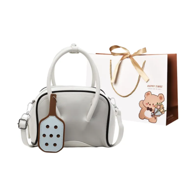 ERANGBEAR PU Bowling Bag, Crossbody, One Shoulder, Handbag Women's Pink/Ecru/Khaki-2