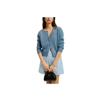 REFORMATION Clara Cashmere Crew Cardigan Cashmere Sweater Women's Blue Bellflower