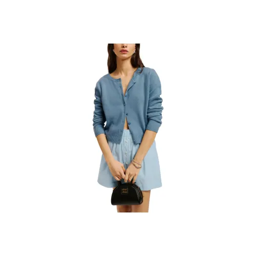 REFORMATION Clara Cashmere Crew Cardigan Cashmere Sweater Women's Blue Bellflower