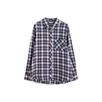 Tonlion Shirt Women's Navy Blue Plaid