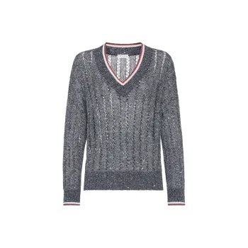 Brunello Cucinelli Openwork Knitted V Neck Jumper