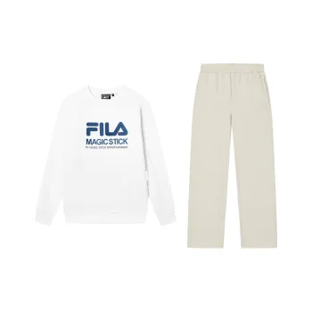 FILA Casual Sportswear Men Clothing Sets Standard White Sweatshirt+Oat Pants