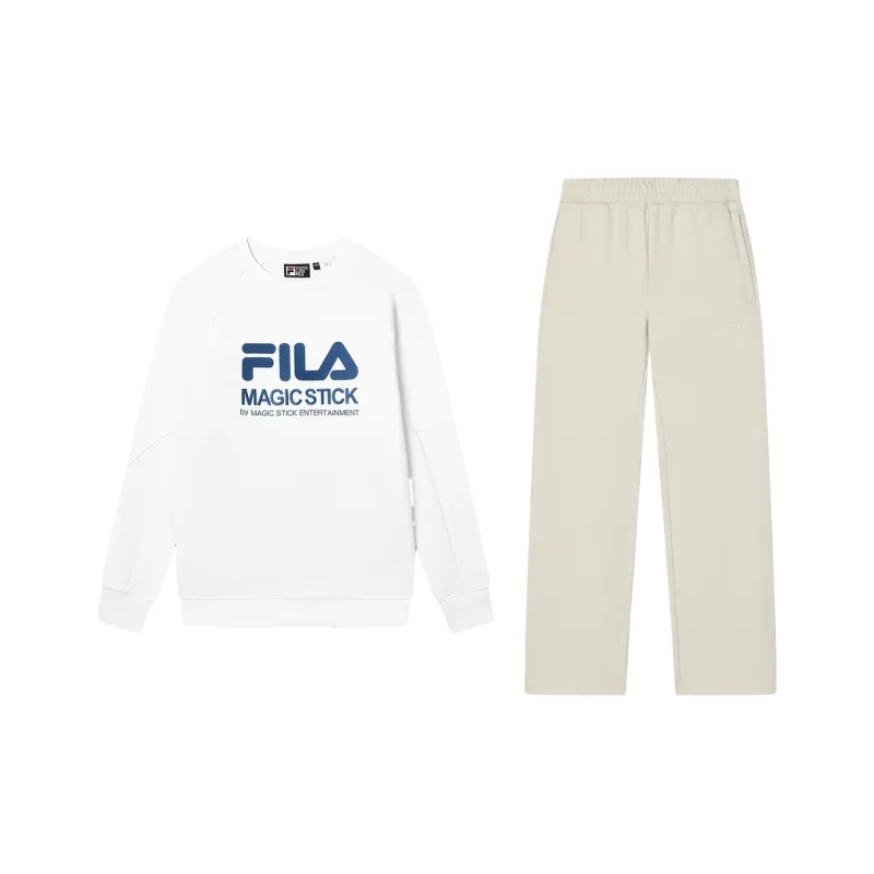FILA Casual Sportswear Men Clothing Sets Standard White Sweatshirt+Oat Pants-0