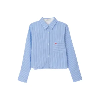 FAWENXIANGZI Shirt Women's Light Blue Stripes