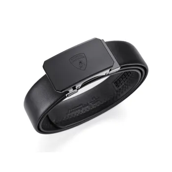 Automobili Lamborghini Cow Leather Automatic Buckle Belt, Elegant Luxury Belt Men's Gunmetal Width 3.5cm Gift Box Set
