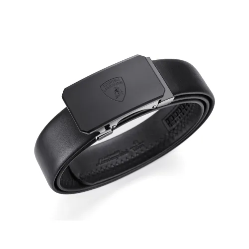 Automobili Lamborghini Cow Leather Automatic Buckle Belt, Elegant Luxury Belt Men's Gunmetal Width 3.5cm Gift Box Set