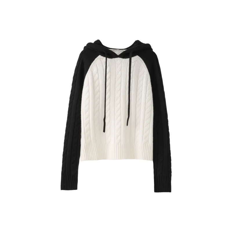 Fstudio Korean Style Fall And Winter Petite Patchwork Hooded Commute 100 Wool Knitwear Women's Coffee-12